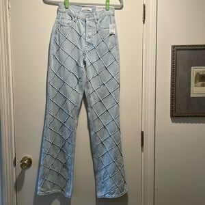 PacSun High Rise Geometrical Stitching Front Button Fly Flare Jeans NWT